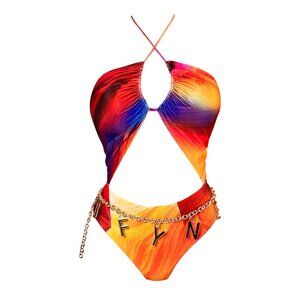 New! BFyne Quinn Sunset Print Halter Neck Cutout One Piece Swimsuit 3516
